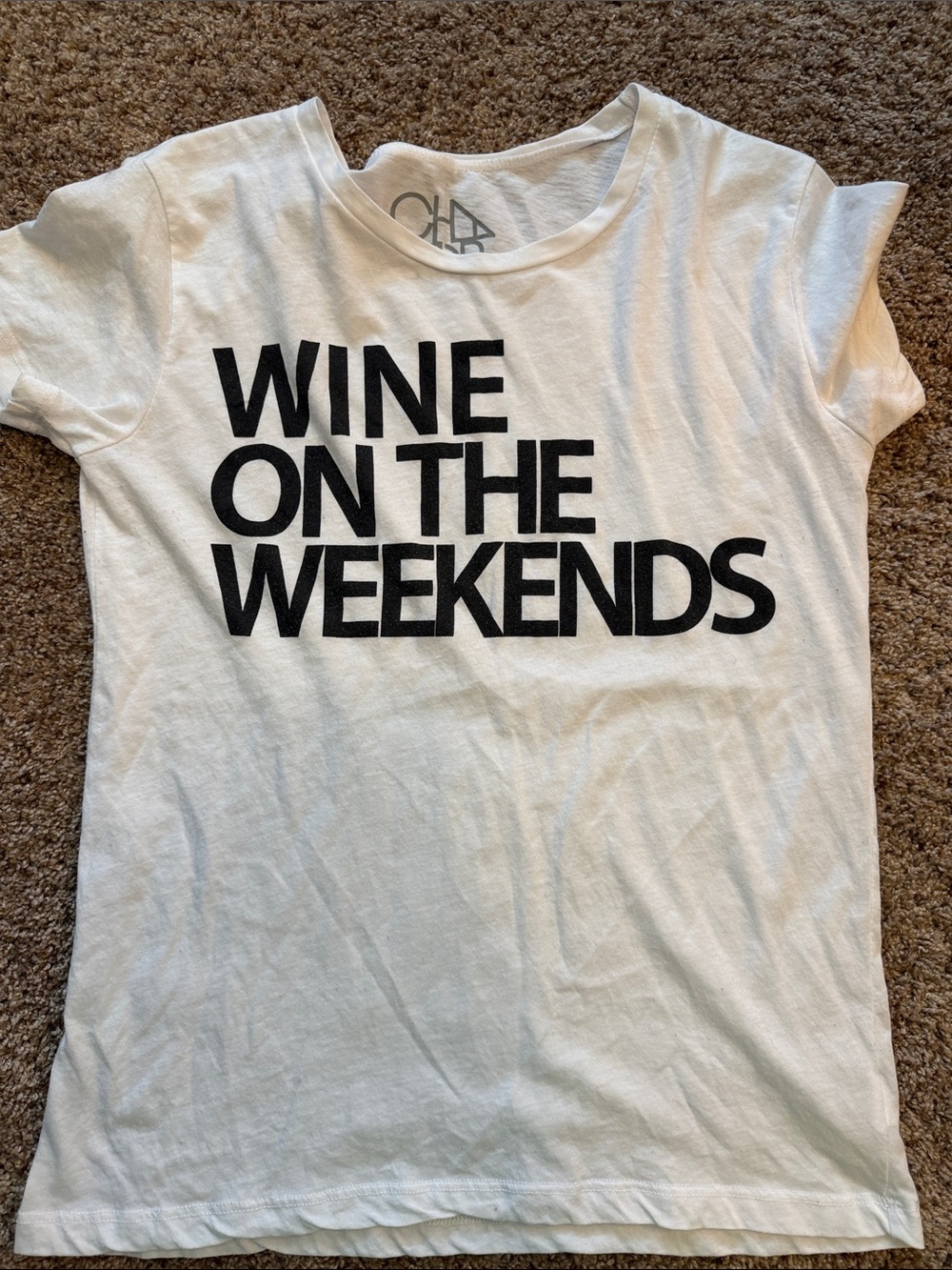 Small Chaser Wine on the Weekends White Tee with Black Bold Graphic